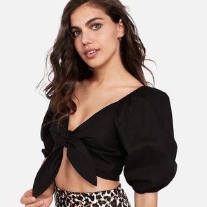 Express x Rocky Barnes Tie Front Cropped Top